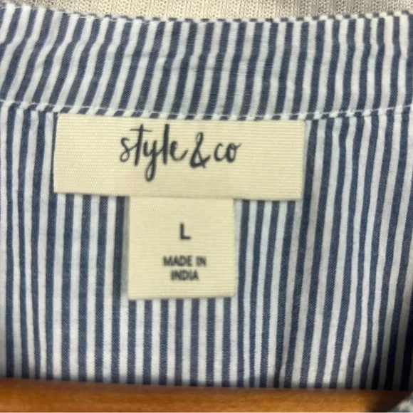 Style & Co. Striped Embroidered Floral Blouse LARGE Boho Cottagecore Lightweight - Picture 8 of 13